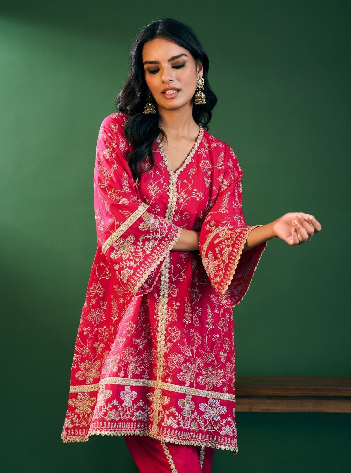 Rina Supima Cotton Fuchsia Kurta with Fuchsia Dhoti Pant Set
