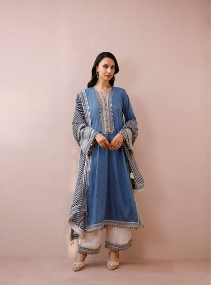Samvi Denim Long Kurta Set