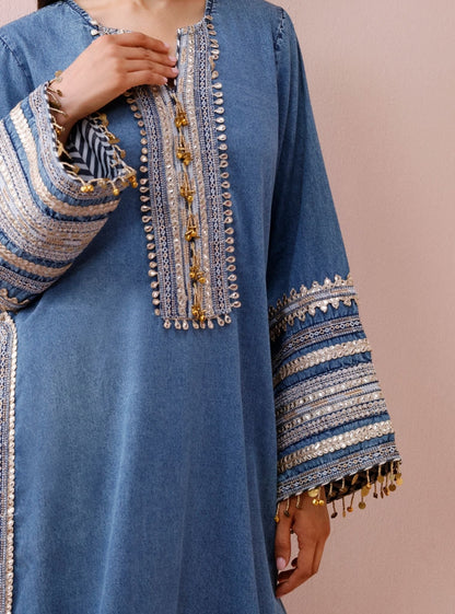 Samvi Denim Long Kurta Set