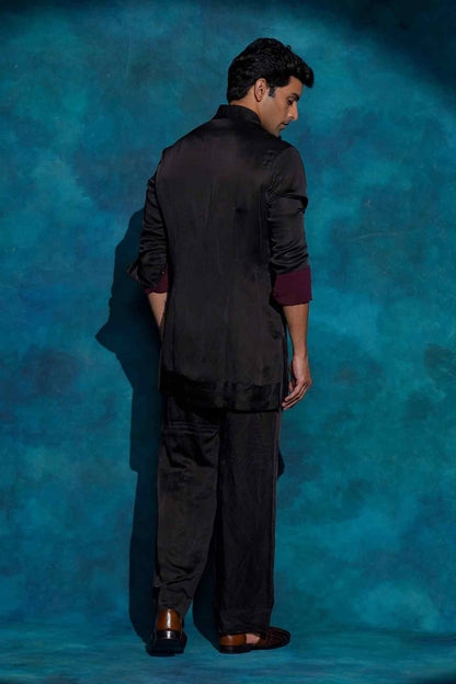 BLACK SHAWL COLLAR KURTA SET