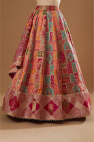 Coral Banarasi Jamawar Embroidered Lehenga