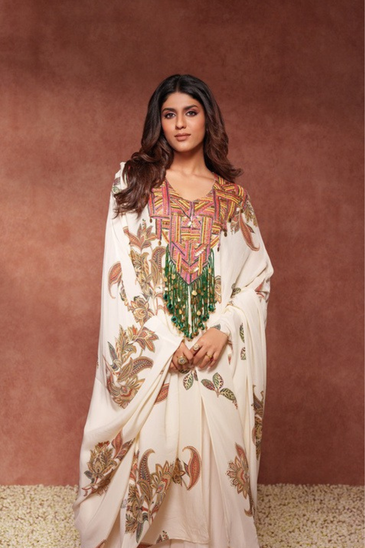 Boho-Inspired Embroidered Kaftan with Tassels