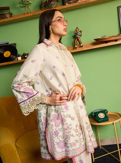 Zavi Pima Satin Off White Printed Co-ord set