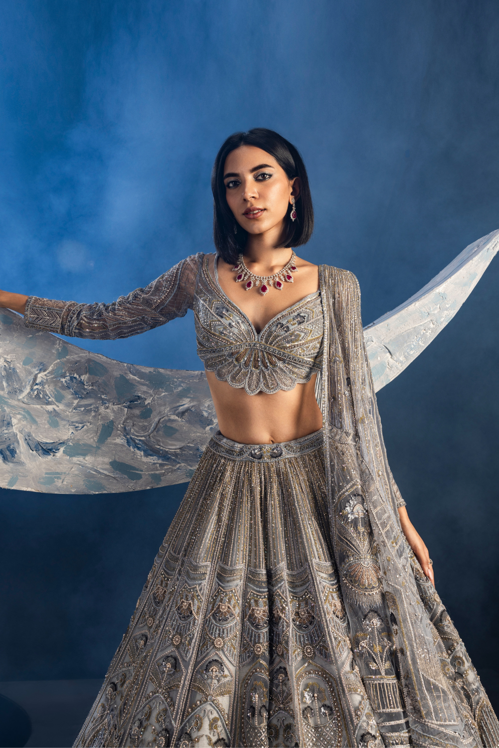 Meher Taluja in Metallic Blush Floral Lehenga