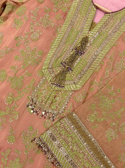 Aini Tissue Pink Kurta Set