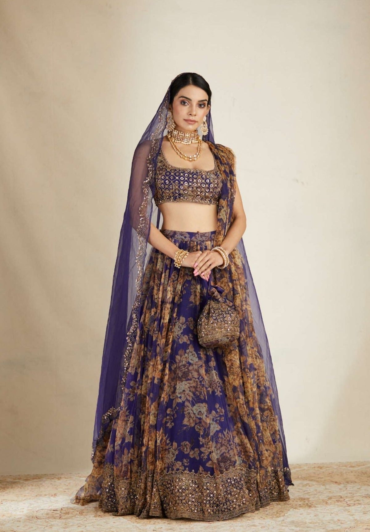 Purple Floral Lehenga Set