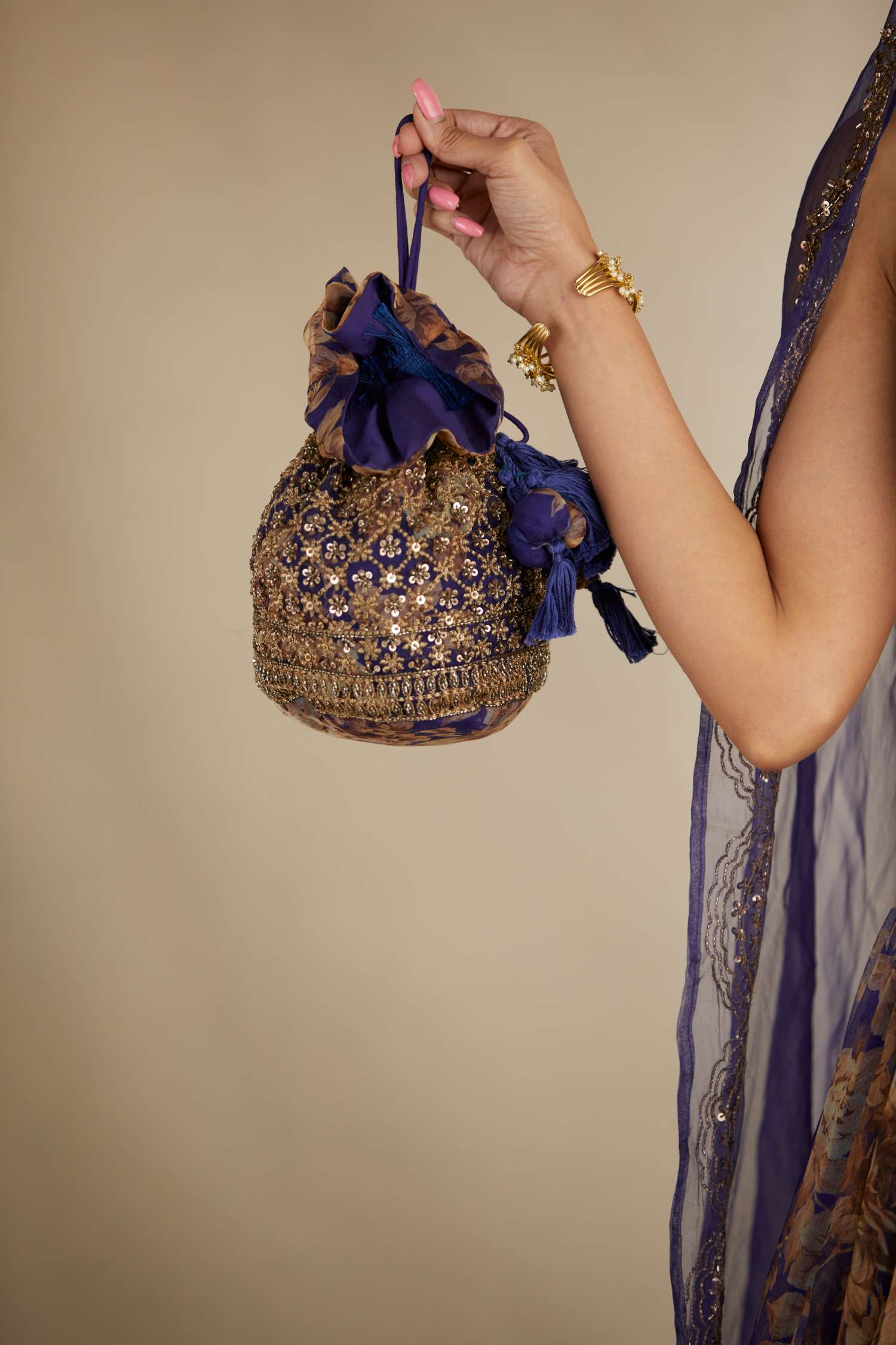 Purple Floral Organza Potli