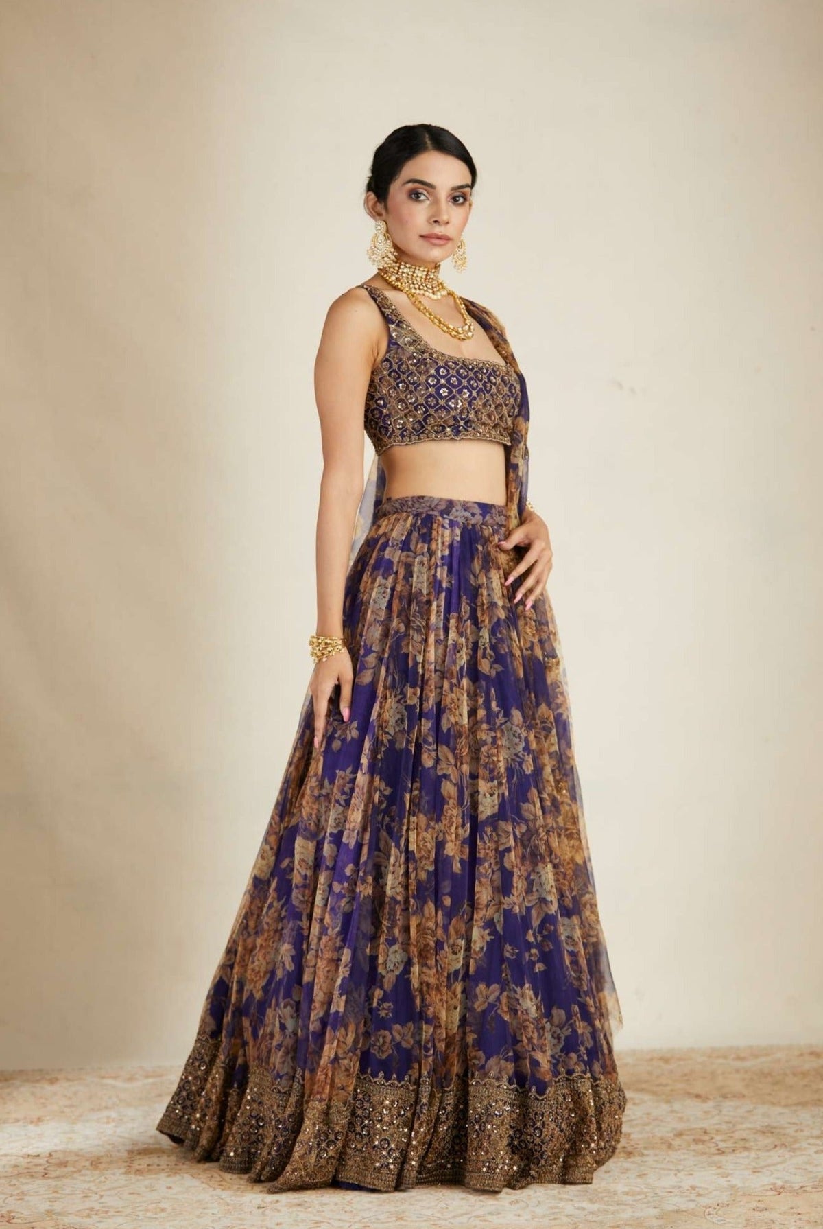 Purple Floral Lehenga Set