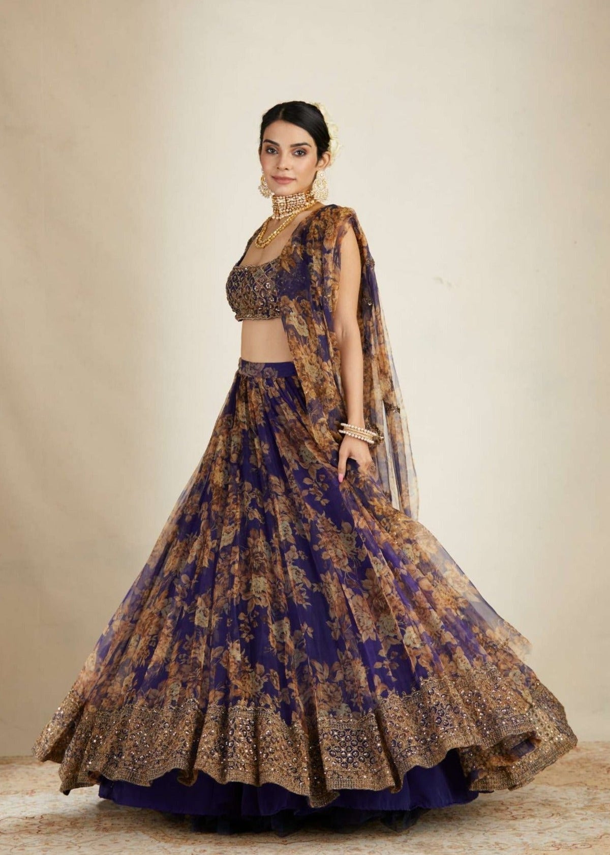 Purple Floral Lehenga Set