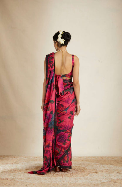 Hot Pink Floral Saree Set