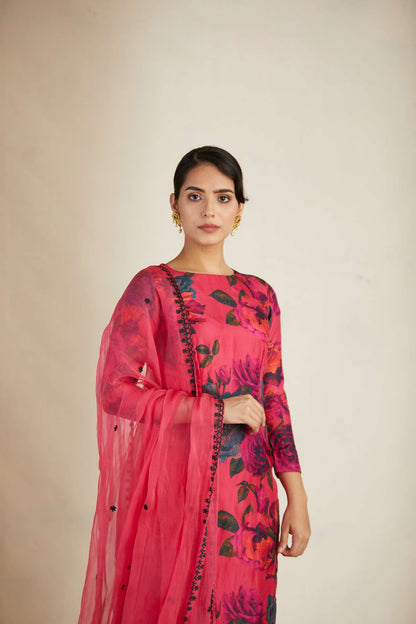 Hot Pink Floral Kurti Set