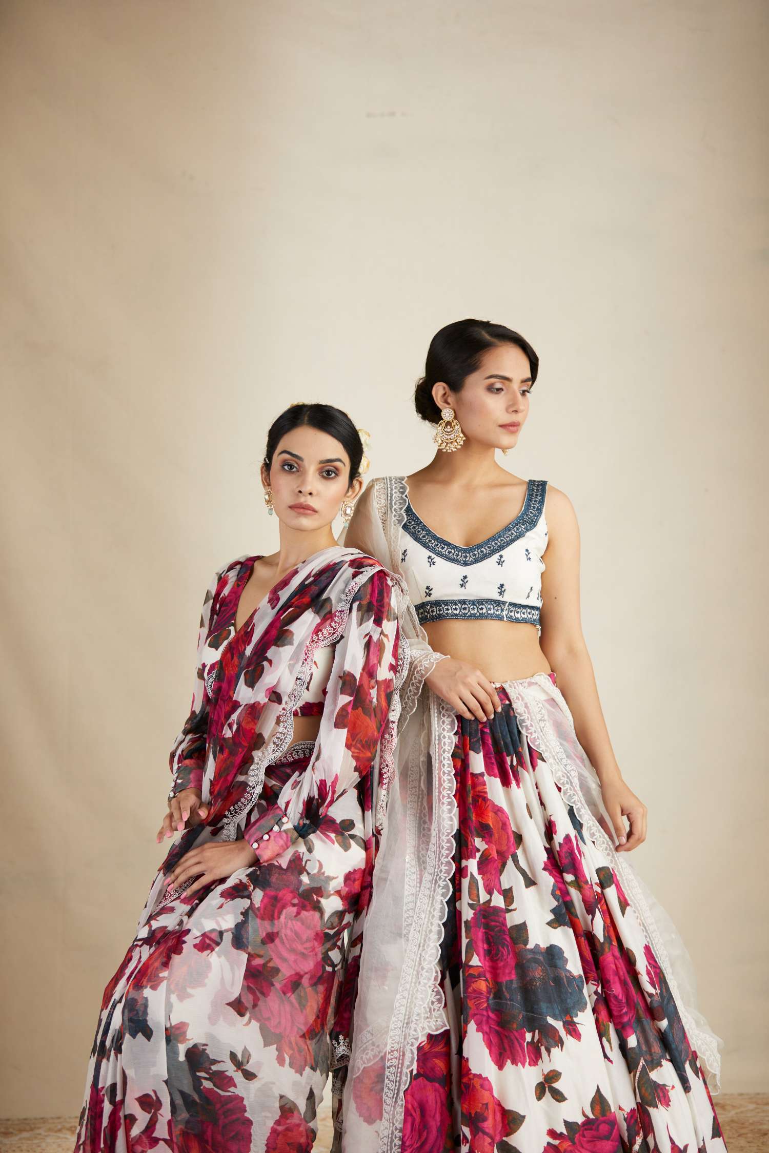 White Red Floral Chanderi Lehenga Set