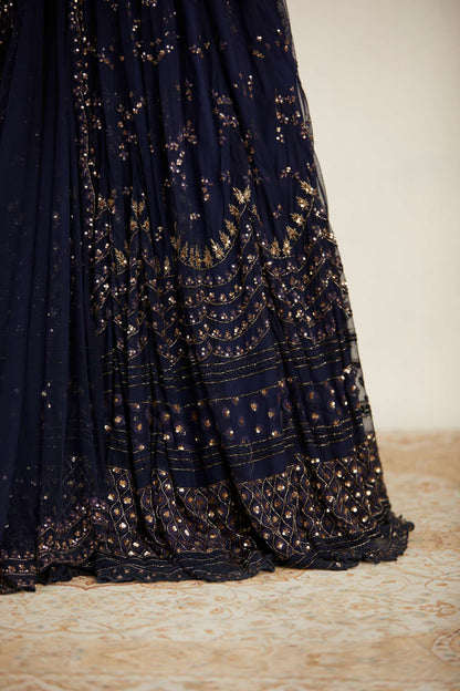 Navy Blue Heavy Double Border Lehenga Set