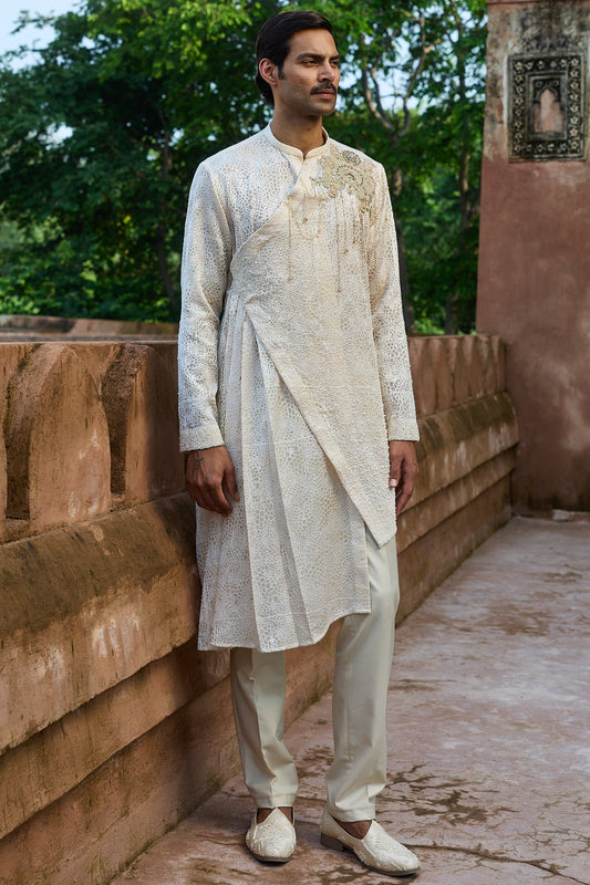Cream Jaal Organza Embroidered Kurta Set