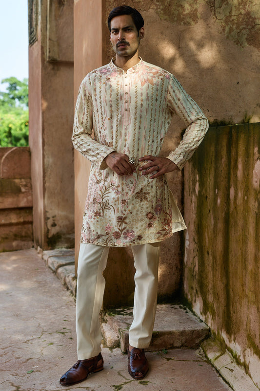 Pastel Jaal Chanderi Embroidered Kurta Set