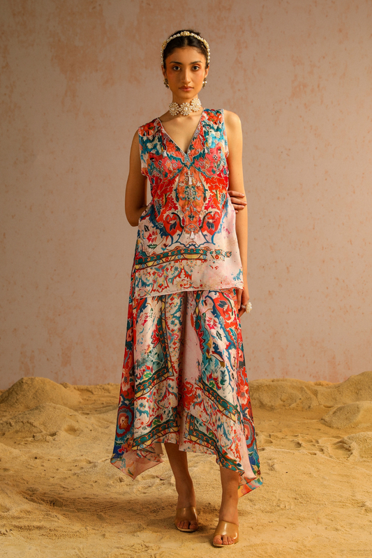 Ivory A-line pants with short kurti