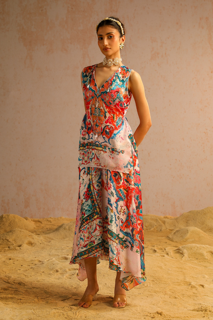 Ivory A-line pants with short kurti