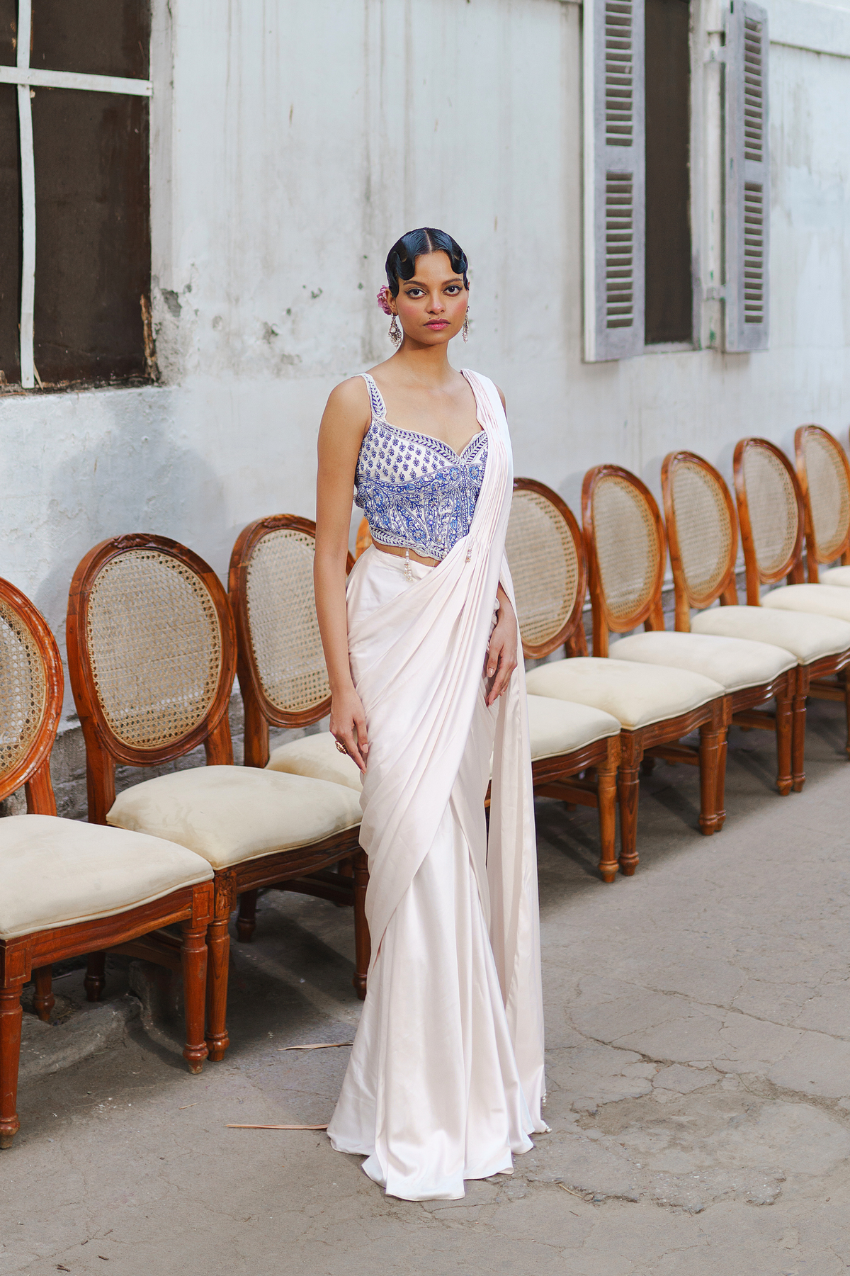 Ivory short corset with saree set