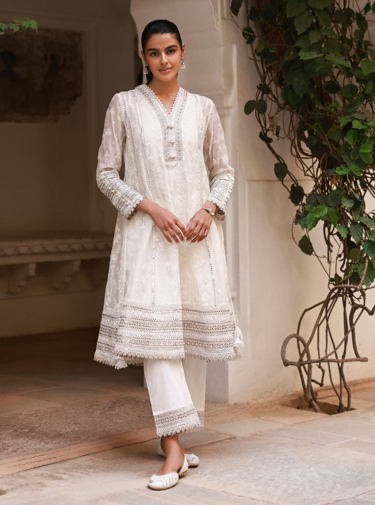 Lomika Organza Off White Anarkali Set