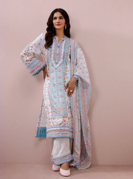 Arohi Lawn Printed White Long Kurta Set