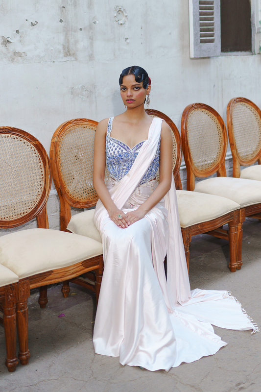 Ivory short corset with saree set