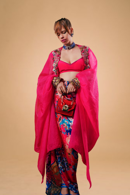 Kalki Koechlin in Hot pink draped skirt with blouse & cape