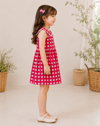 Red checks printed Dress
