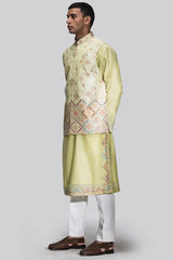 Neon Green Sheesha Embroidery Resham Bundi Set - Asuka Couture