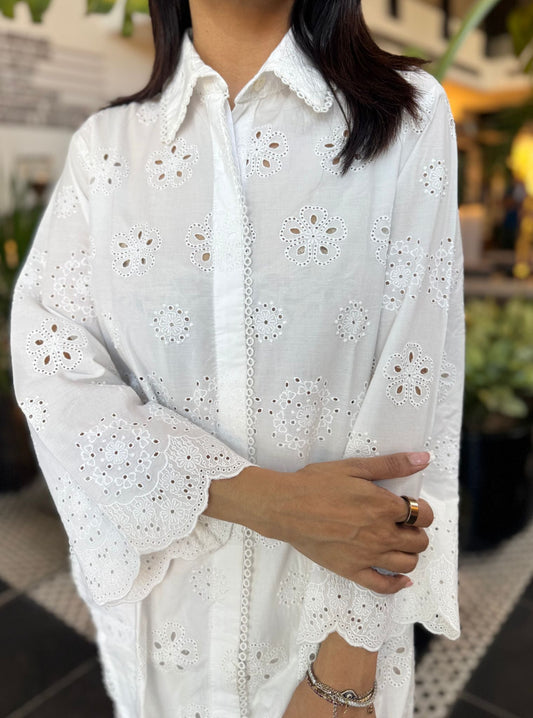 Harriet Supima Cotton White Long shirt co-ord set