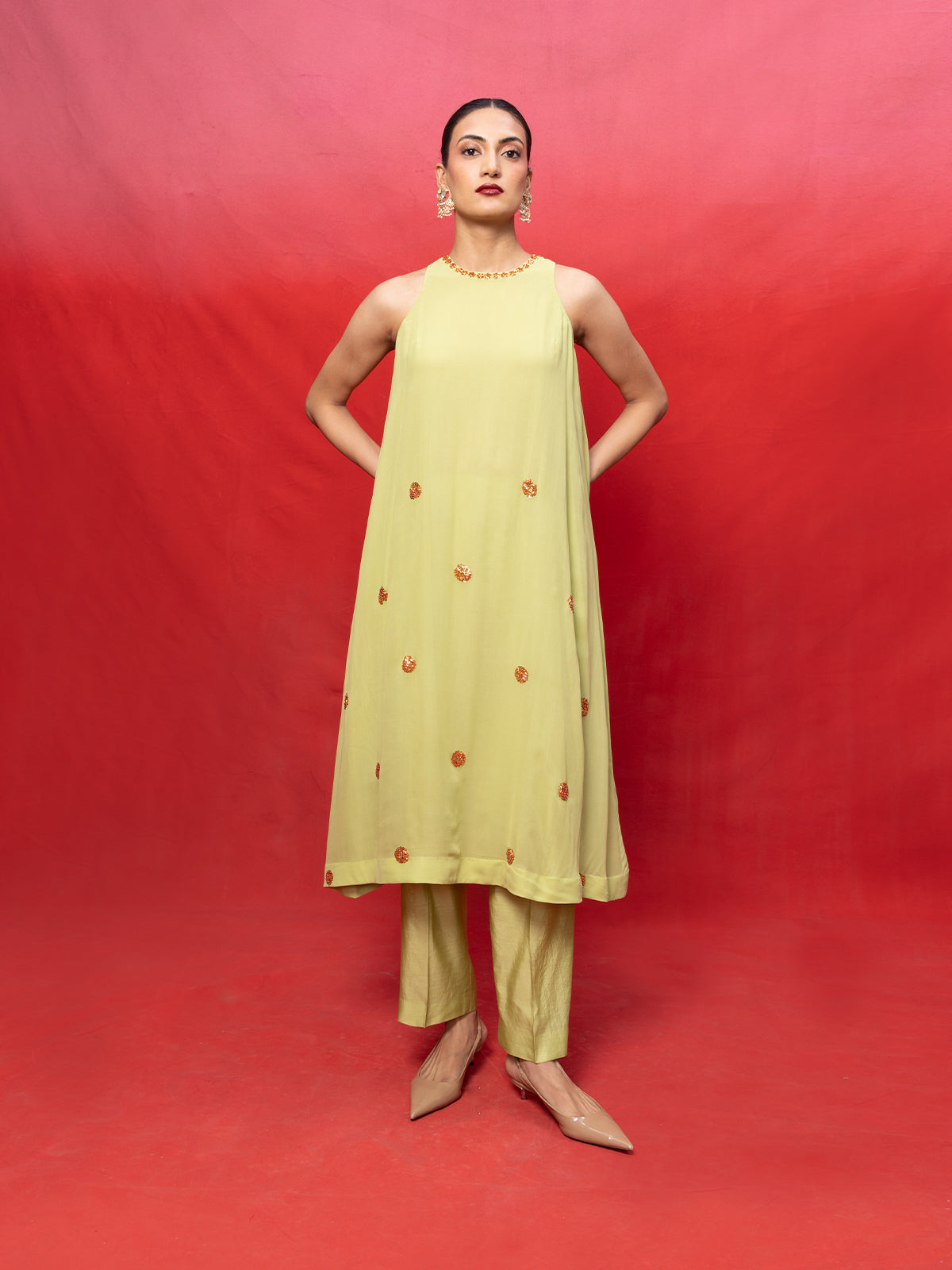 Handwoven Pistachio Green Embroidered Suit