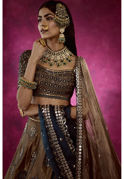 Mughal Boota Copper Shimmer Lehenga Set