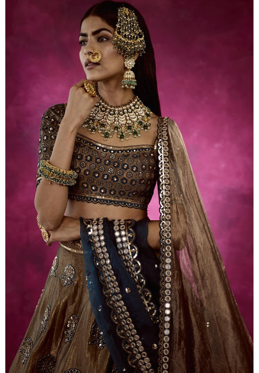 Mughal Boota Copper Shimmer Lehenga Set