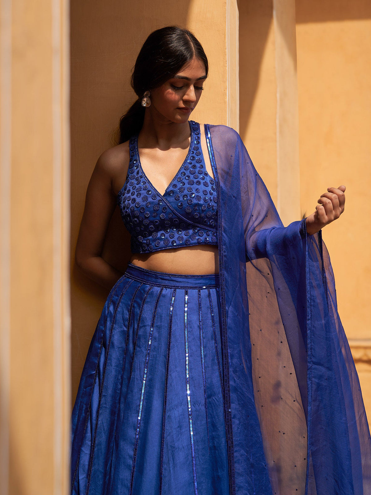 Aster Blue Silk Organza Lehenga Set