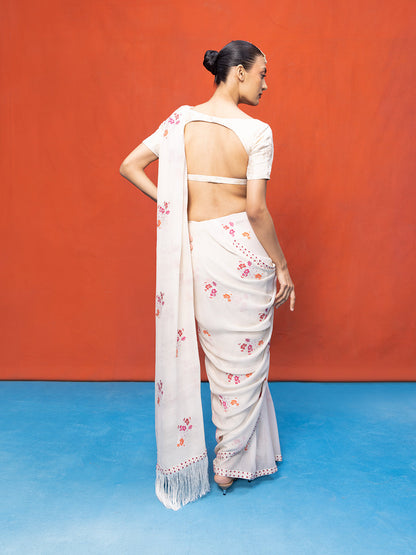 Handwoven Ivory Chiffon Banarasi Saree