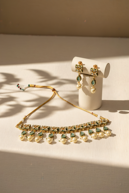 Gold plated ethnic  chokar set with earings