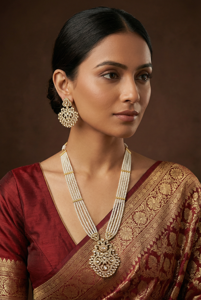 Aarunya Gold Finish Jadau Long Set