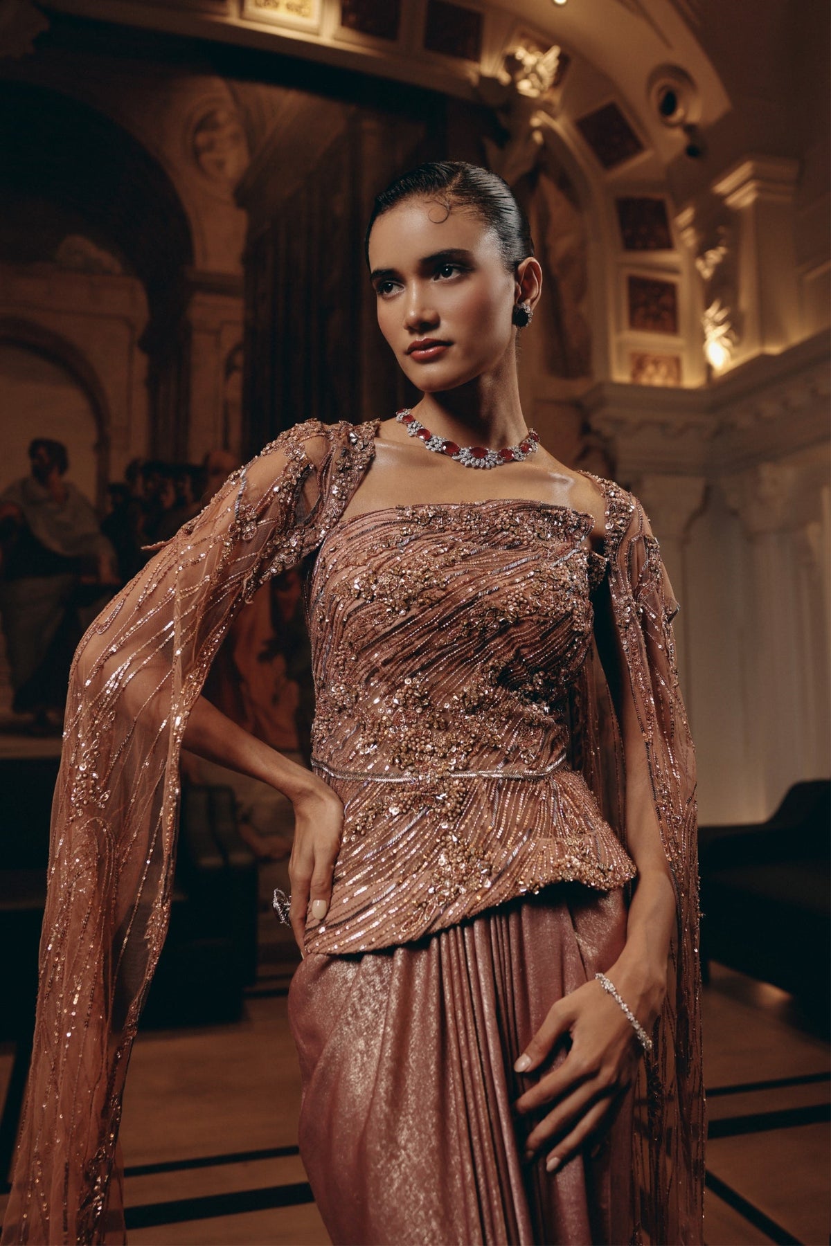ROSE GOLD CAPE SAREE