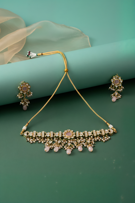 Gold plated ethnic  necklace set with earings