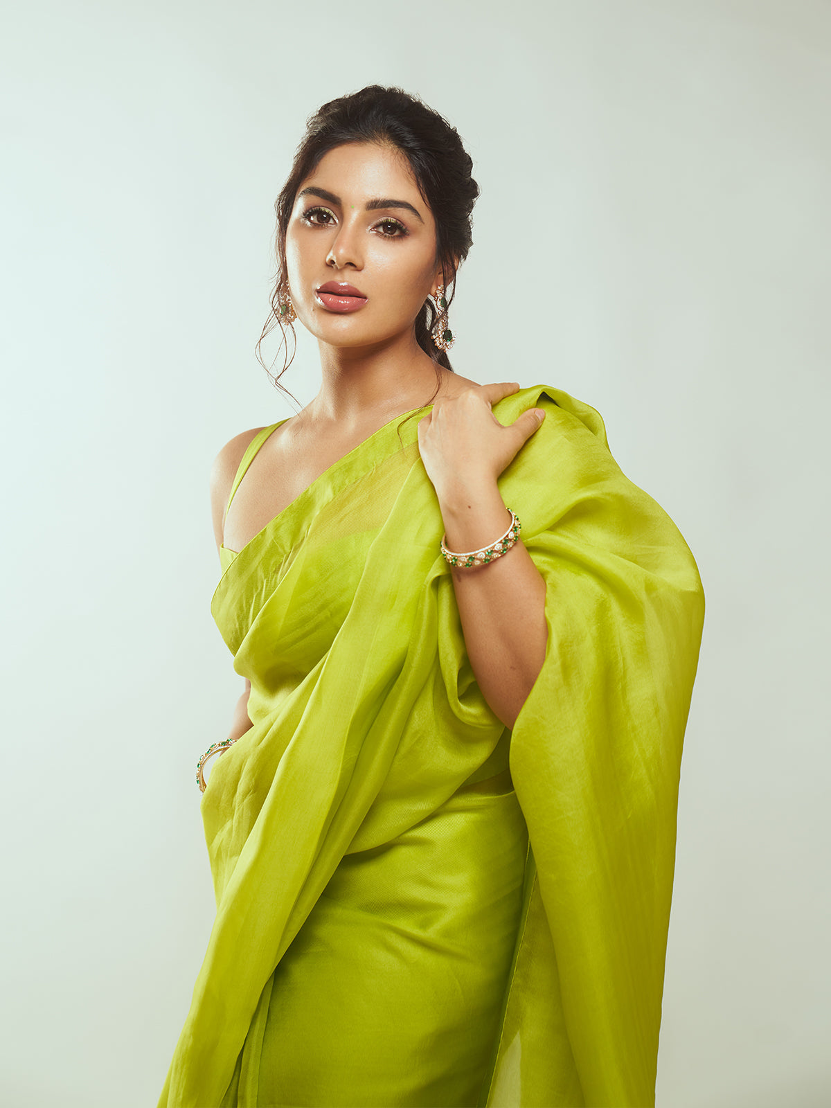 Handwoven Lime Green Organza Saree