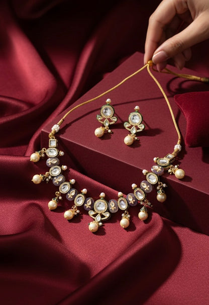 Gold plated ethnic  necklace set with earings
