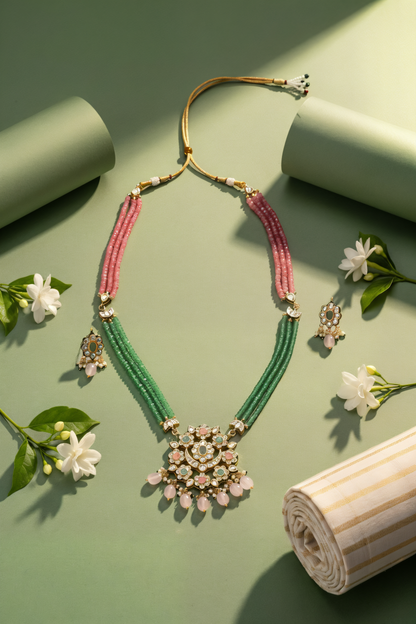 Gold plated ethnic  necklace set with earings