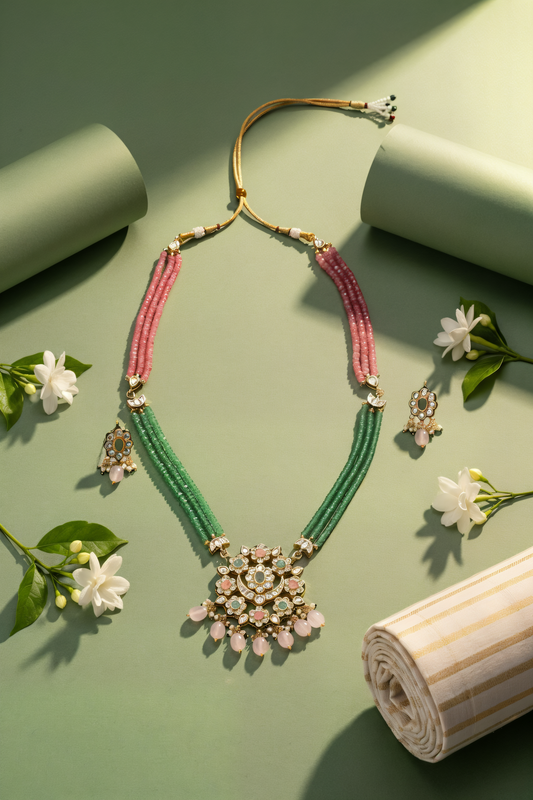 Gold plated ethnic  necklace set with earings