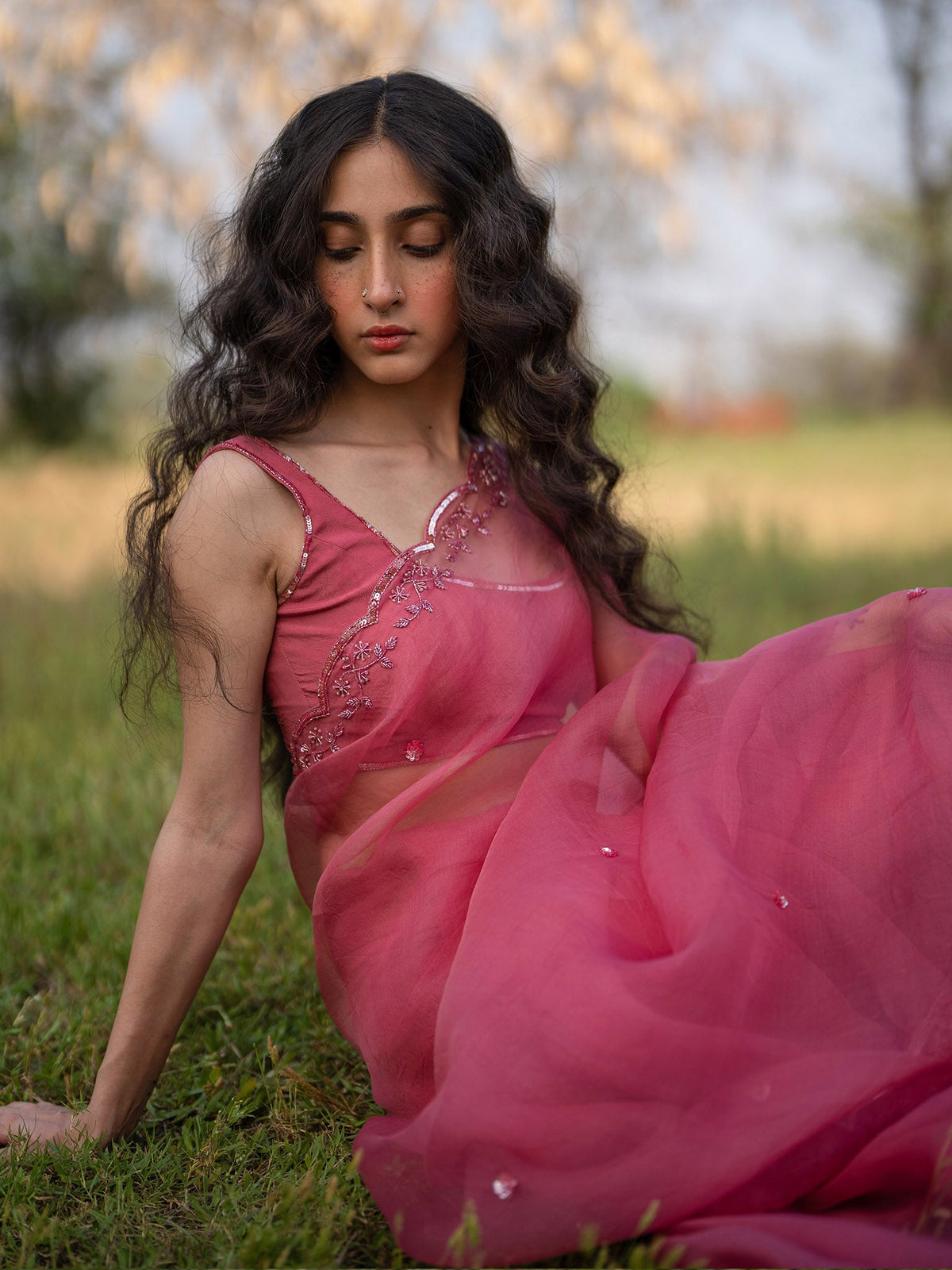 Roseate Silk Organza Saree Set