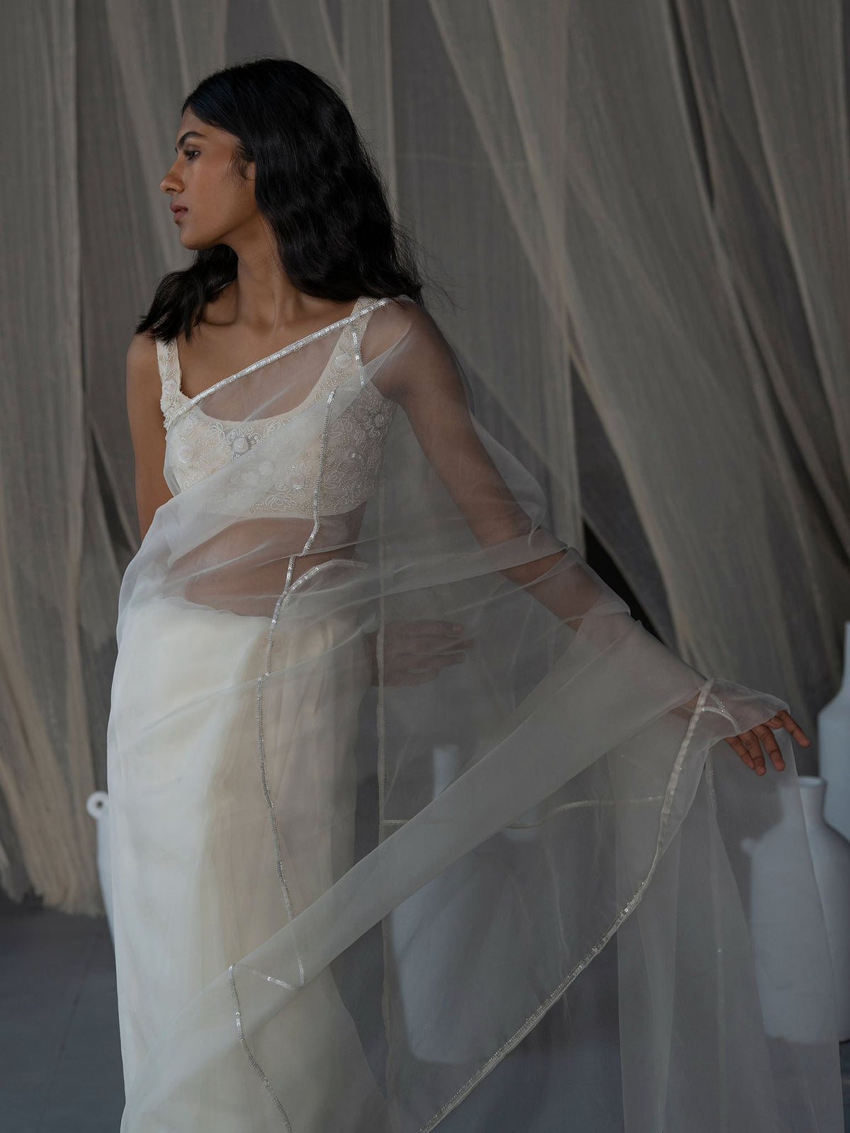 Chand Off-White Organza Saree Set