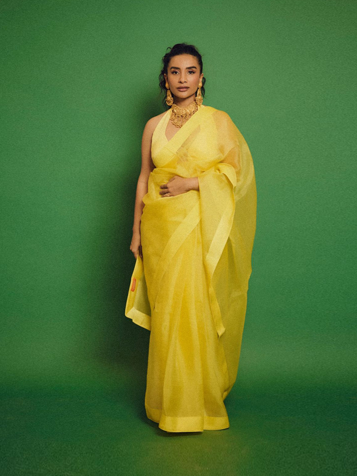Handwoven Lemon Yellow Organza Saree