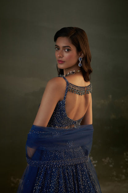 Pragya Jaiswal In Midnight Blue Lehenga Choli Set