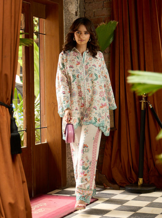 Aurora Printed Linen Off White Co-ord Set