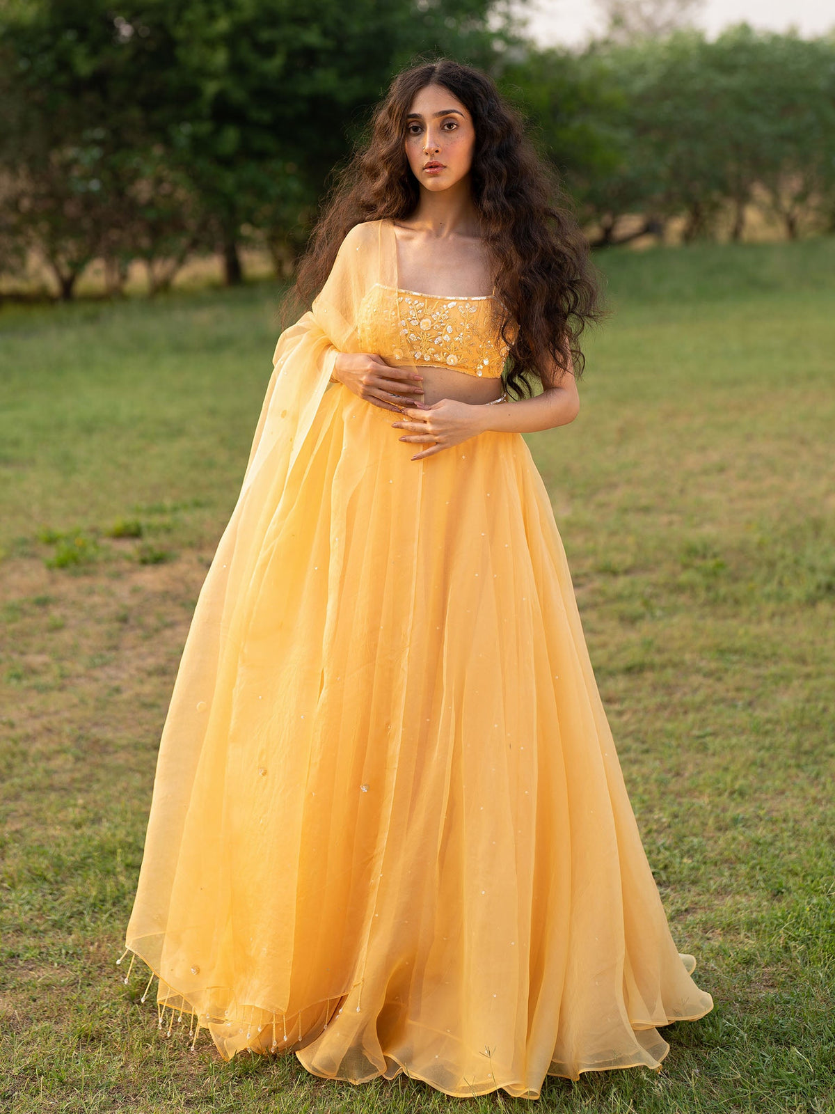 Dahlia Yellow Silk Organza Lehenga Set