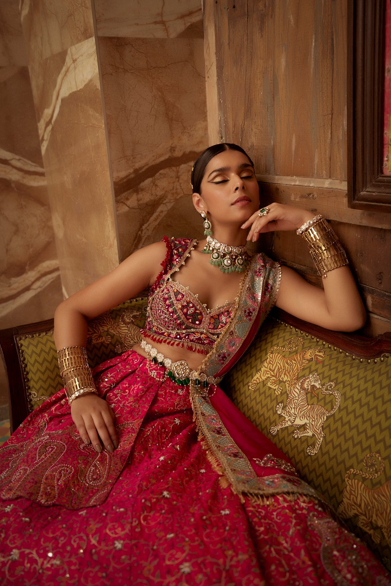 Shop Women's Red Jamawar Lehenga Set | Aditi Gupta