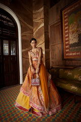  Women's Mustard Jamawar Katan Lehenga Set